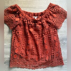 Maurices Rust Crochet Off-Shoulder Blouse
